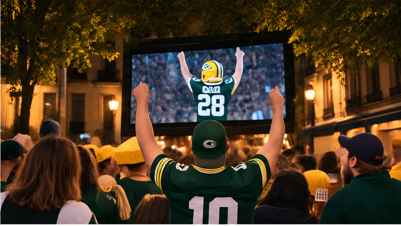 Packers fans watching a game together in Paris