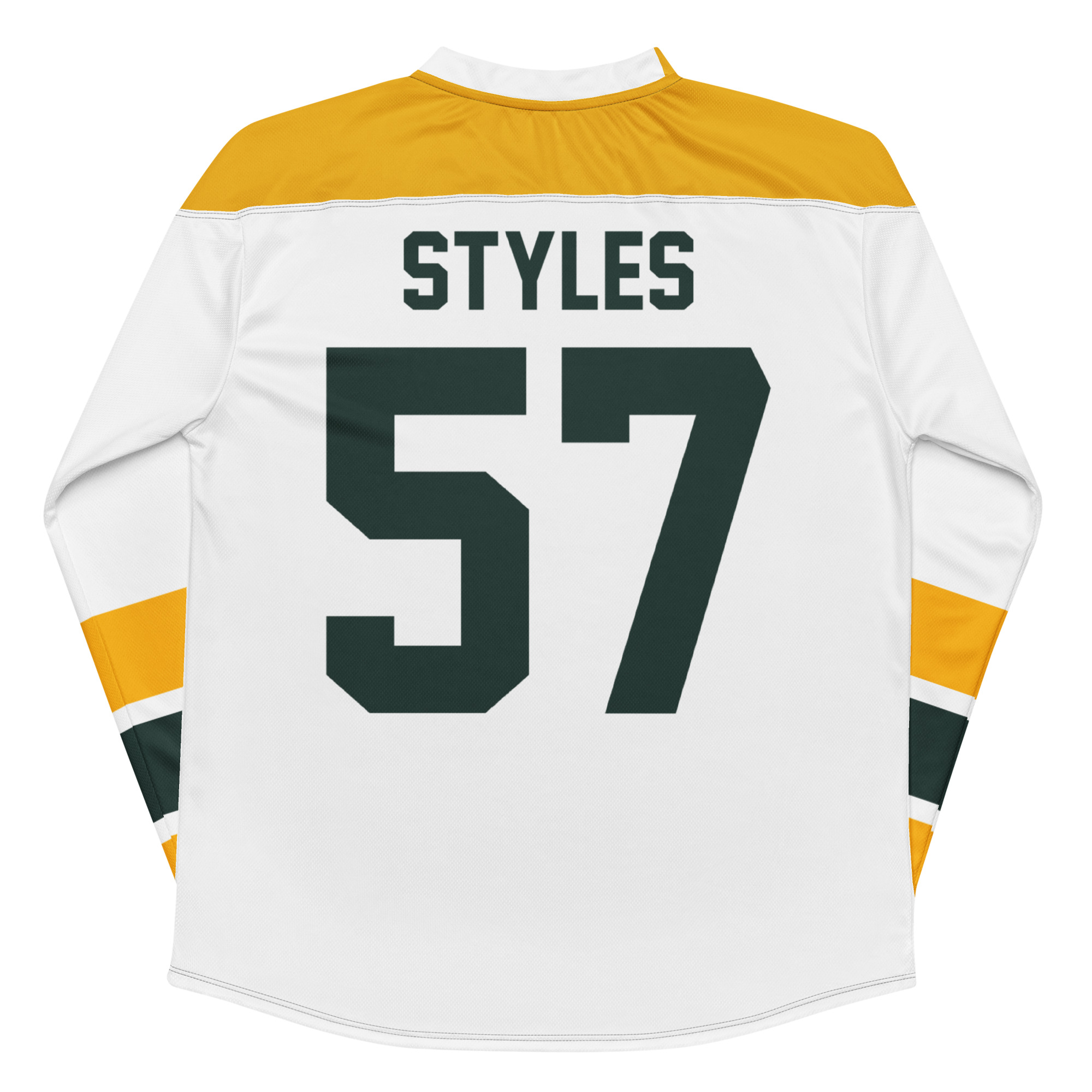 Harry Styles Green Bay Packers #57 White Vintage Hockey Jersey