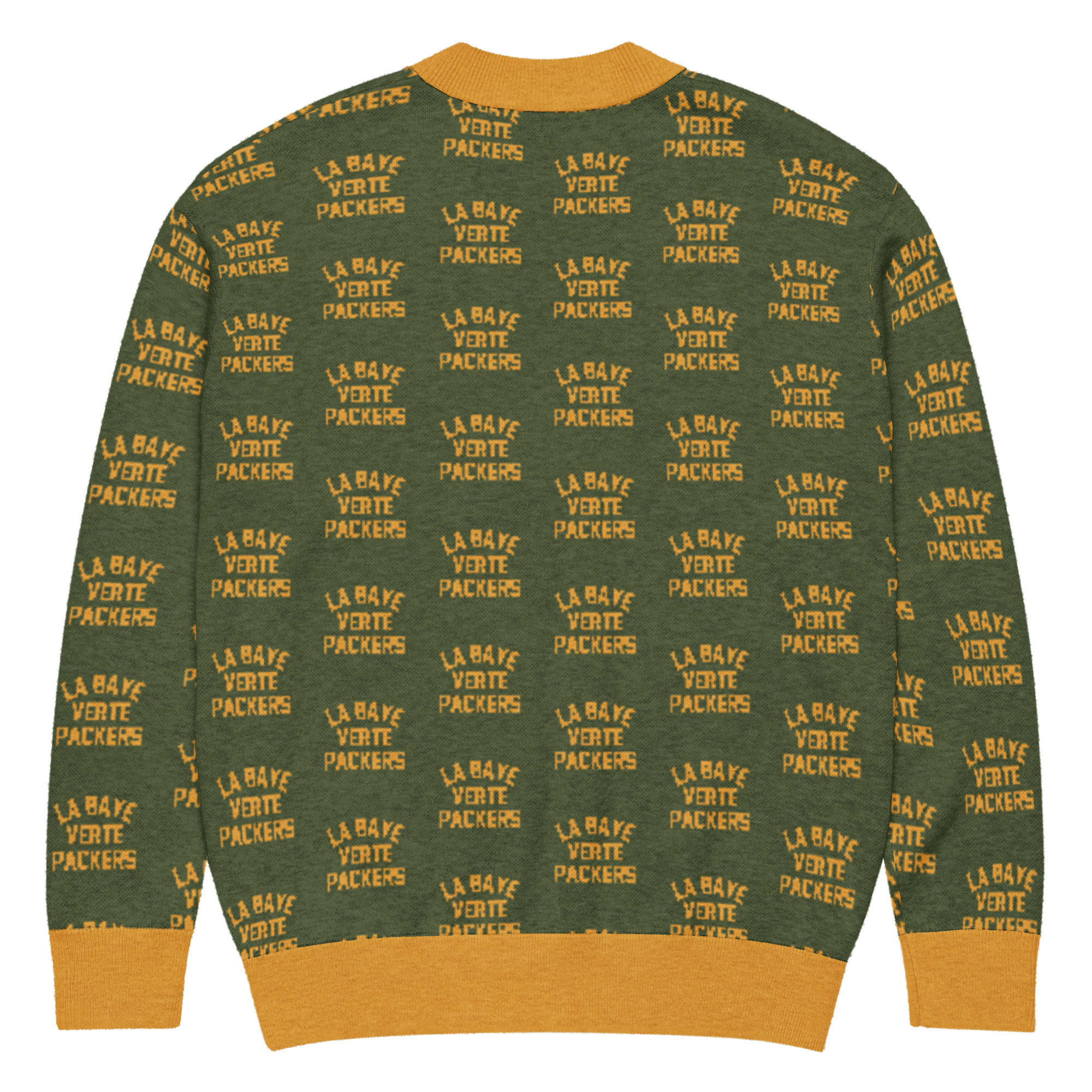 La Baye Verte – 1989 Green & Gold All-Over Knitted Packers Cardigan – Paris Fan Club Edition - Image 2