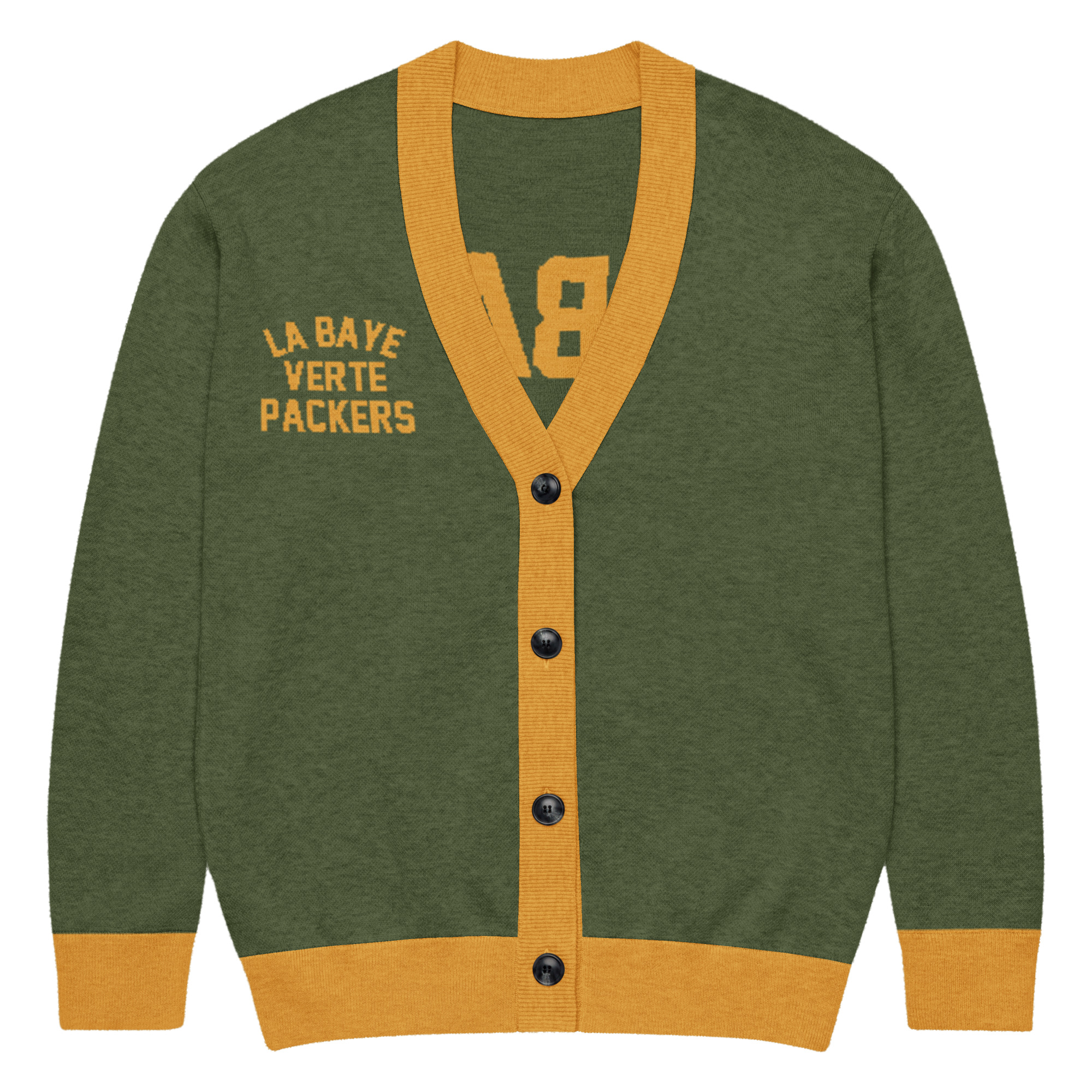 La Baye Verte – Green & Gold Packers Vintage Knitted Cardigan – Paris Fan Club Edition